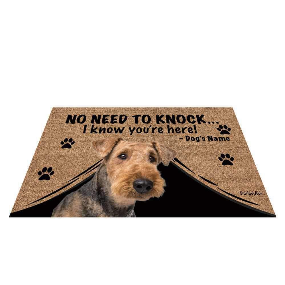 BAGEYOU Personalized Dog's Name Doormat with My Love Dog Airedale Terrier Welcome Floor Mat No Need to Knock I Know You're Here 35.4 x 23.6