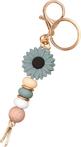 Flower Charm for Women Cute Keychain for Car Keys Silicone Bead Purse Charms for Handback Key Ring