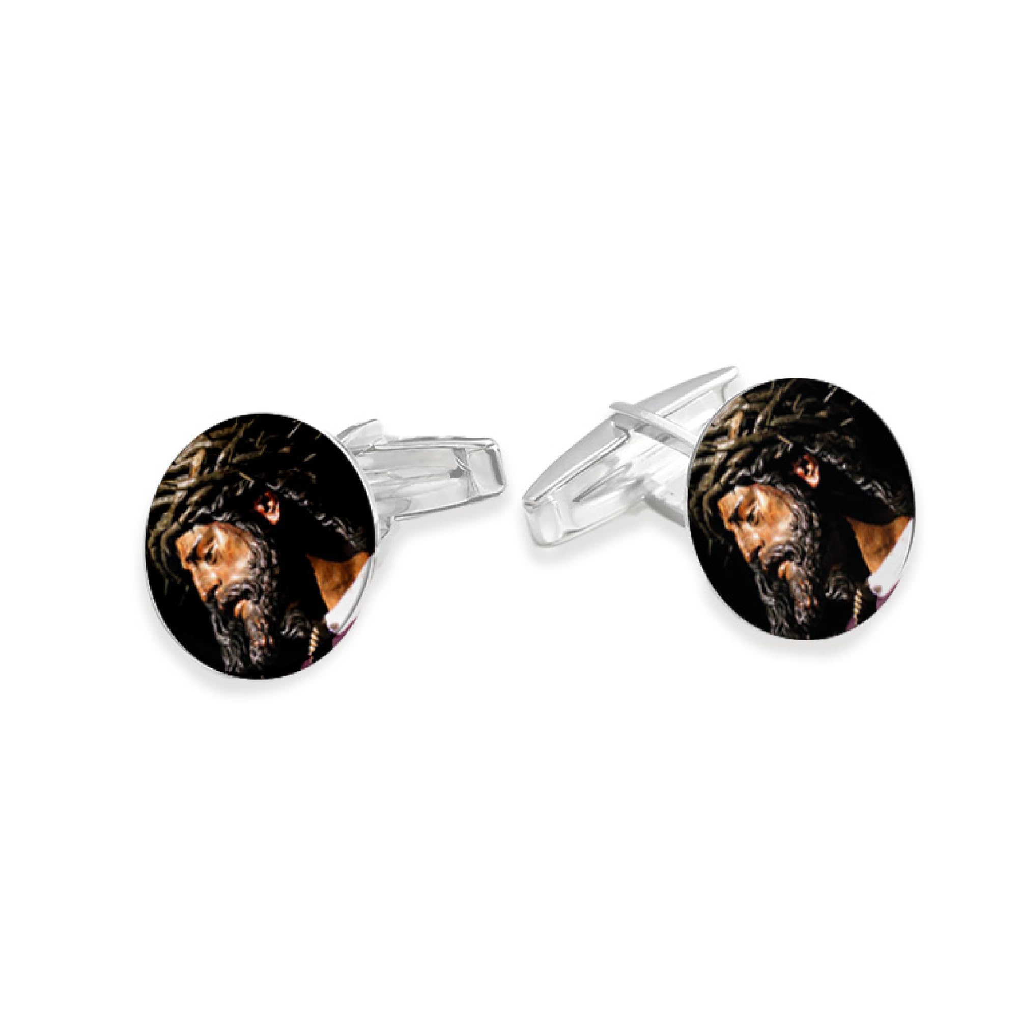 Pla Pla Pla Gemelos para Hombre Personalizado con foto del Gran Poder. Par de Gemelos circulares, para Bodas Plata. Gemelos para Camisa Traje Esmoquin. Regalo día del padre, regalo padrino
