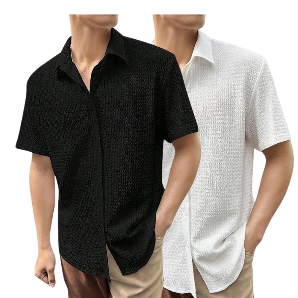 GRECIILOOKS Men’s Polycotton Shirt |Stylish Casual Regular Fit Shirts | Textured Half Sleeve | Slim Fit | Business & Meeting Ready (Available in Plus Size and Combo Pack of 2)