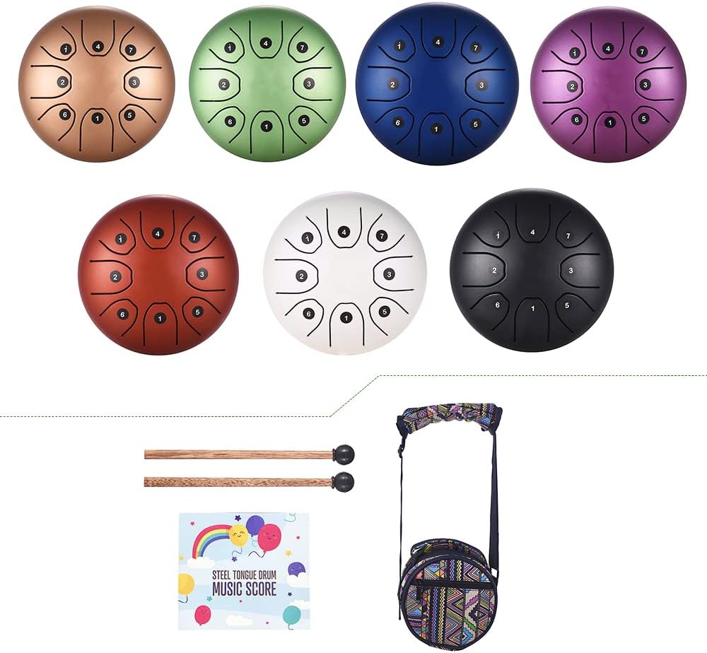 5.5"Mini 8 Tone Steel Tongue Drum C Key Percussion Instrument, for Children Musical Education, Easy to Play with Drum Mallets, Carry Bag, Ideal for Hand Pan Drum Enthusiasts (White)