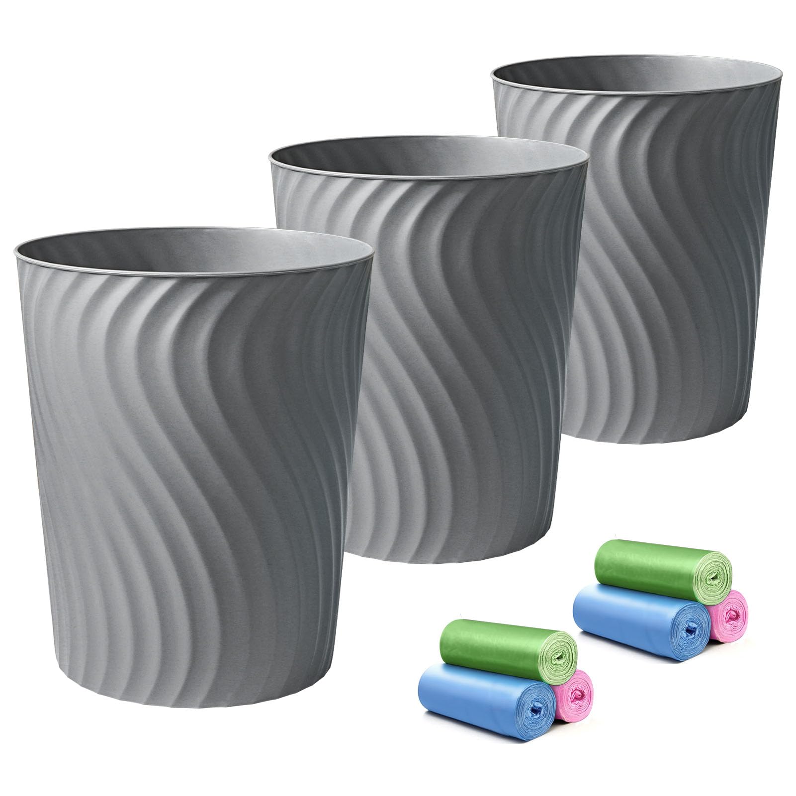 Photo 1 of YGJT Small Trash Can, 3 Pack 1.8 Gallons Bathroom Trash Can Waste Basket, Round Garbage Can, Plastic Trash Bin for Kitchen, Dorm, Bedroom, Office, Living Room, Study, Compact Spaces(Grey)