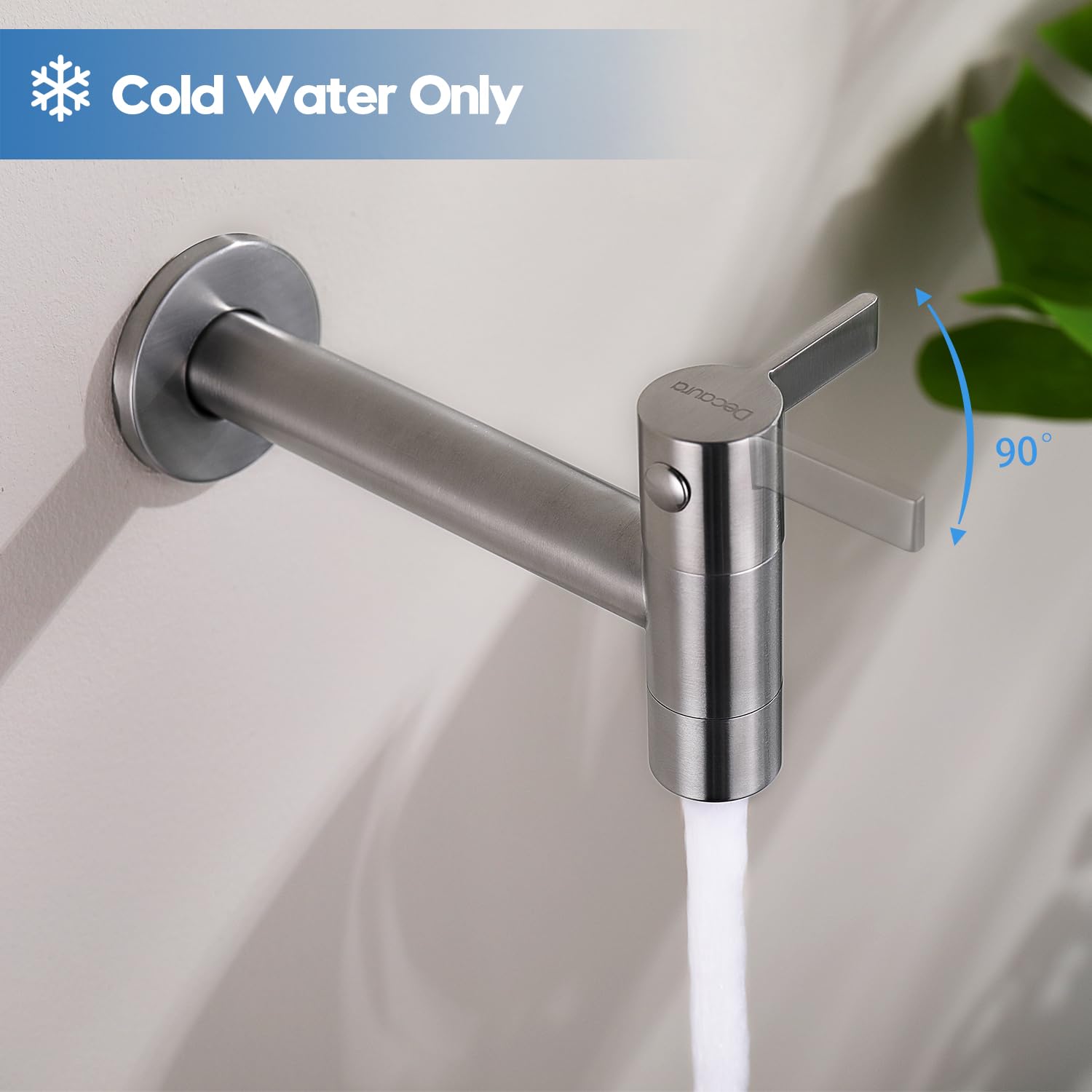 Decaura Grifo de agua fría montado en la pared de acero inoxidable grifo de agua fría montado en la pared de 13 cm grifo frío en pared para baño, lavabo, balcón, cocina