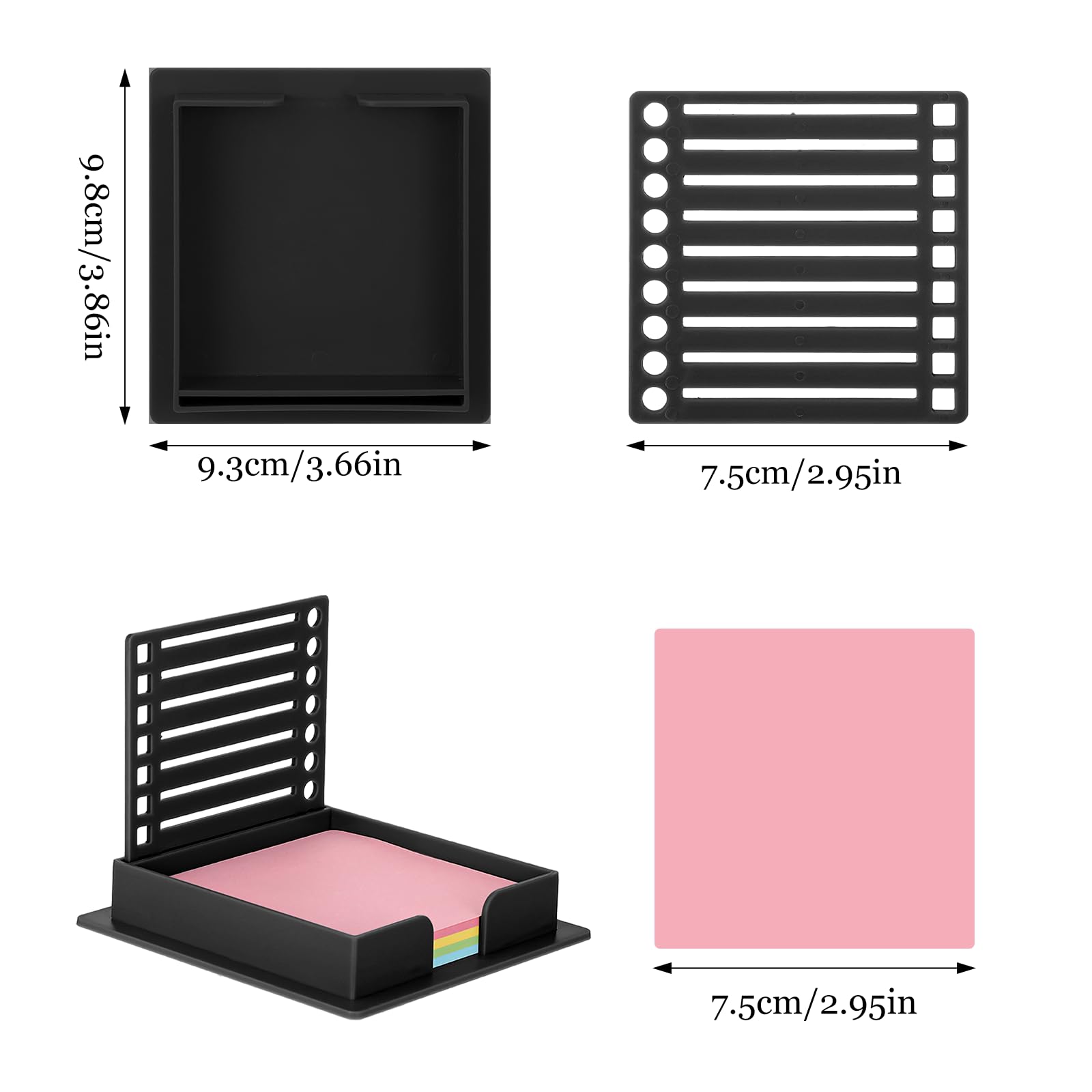 Sticky Note Holder Self-Stick Note Template Plastic Sticky Pads Dispenser for Desk Organizer(Black)