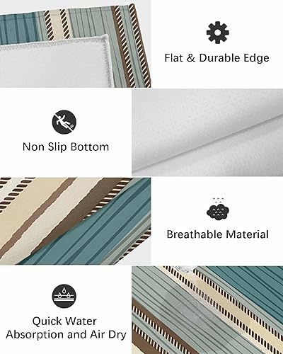 Miniatura 7 de Teal Blue Green Striped Boho Outdoor Area Rug 6'x9',Patio Balcony Porch Front Door Camping Camper RV Deck Runner Rug,Washable Carpet Indoor Living