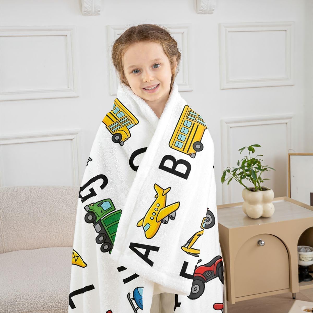 Excavator Kids Fuzzy Blanket for Sofa Bed Couch Fire Truck Police Car Boys Sherpa Blanket Helicopter Motorcycle Ambulance Toddler Fleece Throw Blanket Alphabet Vehicle Cars Decor,Throw 50x60 Inches