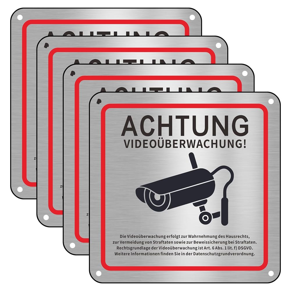 CTRLZS Video Surveillance Sign, Video Surveillance Private Property, 15 X 15 cm Metal Warning Video Surveillance Sign 4pack