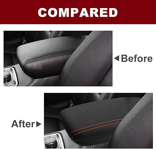 Miniatura 5 de sportuli Funda de cuero antiarañazos para reposabrazos de repuesto para Jeep Grand Cherokee 2011-2020 2021 (costuras rojas)