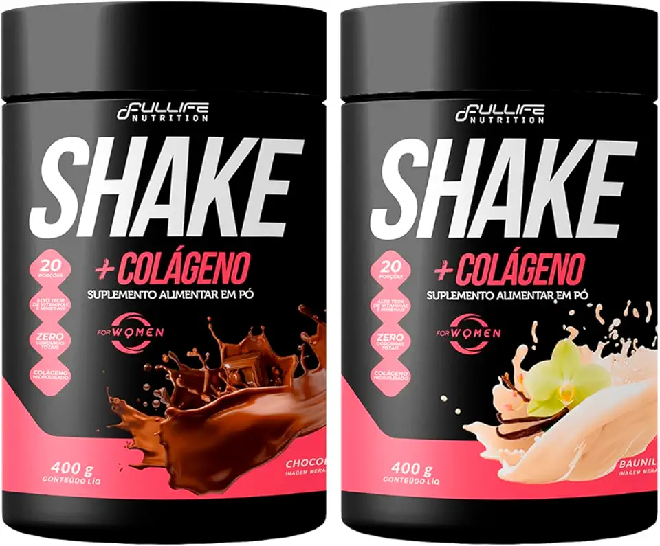 Shake Substituto de Refeição Com Colágeno Fullife 400g 2 Unidades (400g, Chocolate e Baunilha)