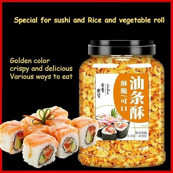 Thin and crispy deep-fried dough sticks crumbs, baking ingredients, special raw materials for Taiwan Rice and vegetable roll Japanese sushi seaweed rice roll, bread crumbs (large chunks,100g*1 can)