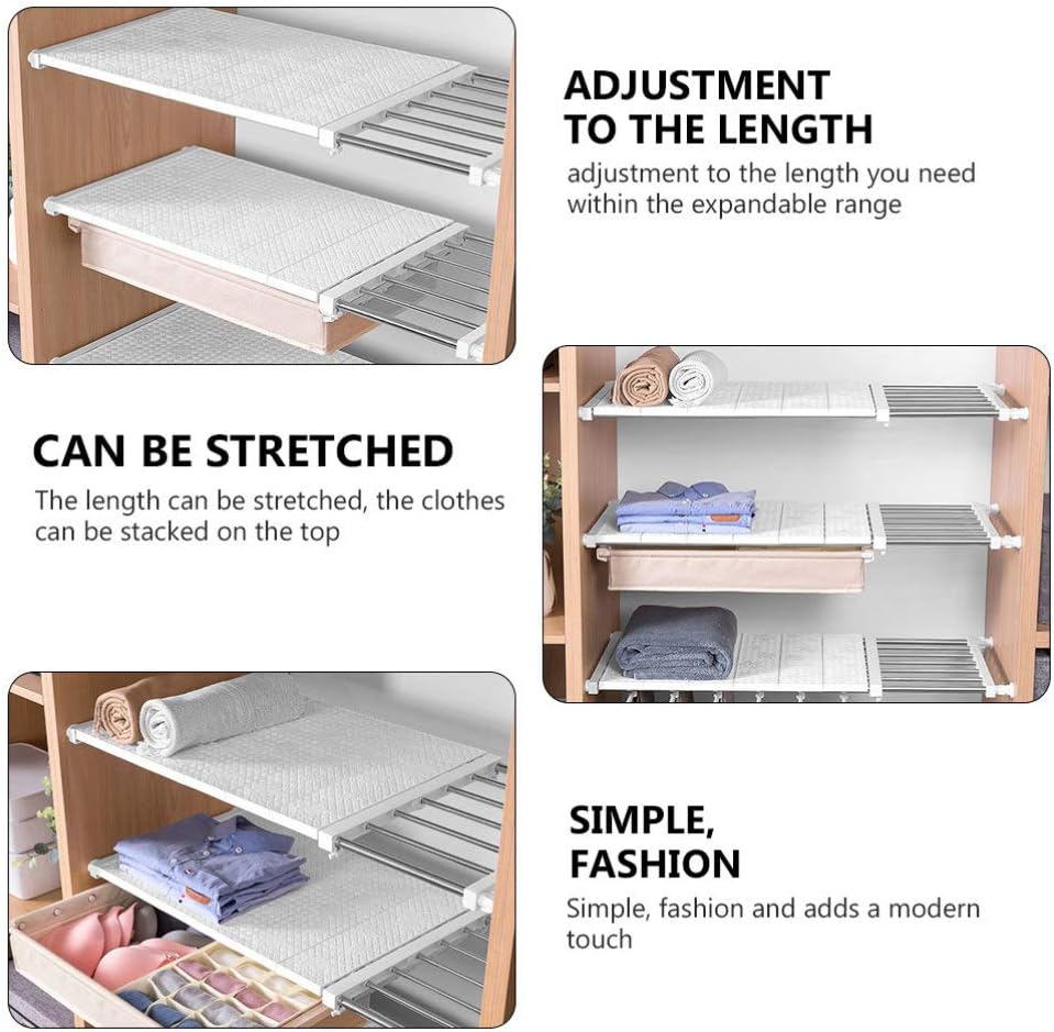 Cabilock 1pc Wardrobe Shelf Divider Multi-Function Closet Organizer for Clothes Shoes Retractable Design White for Space-Saving Storage