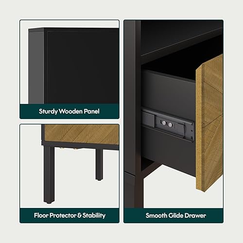 Miniatura 21 de Bme Lyra Mesita de noche, mesa auxiliar de madera maciza, fácil montaje, con 2 cajones de almacenamiento para sala de estar y dormitorio, moderna de