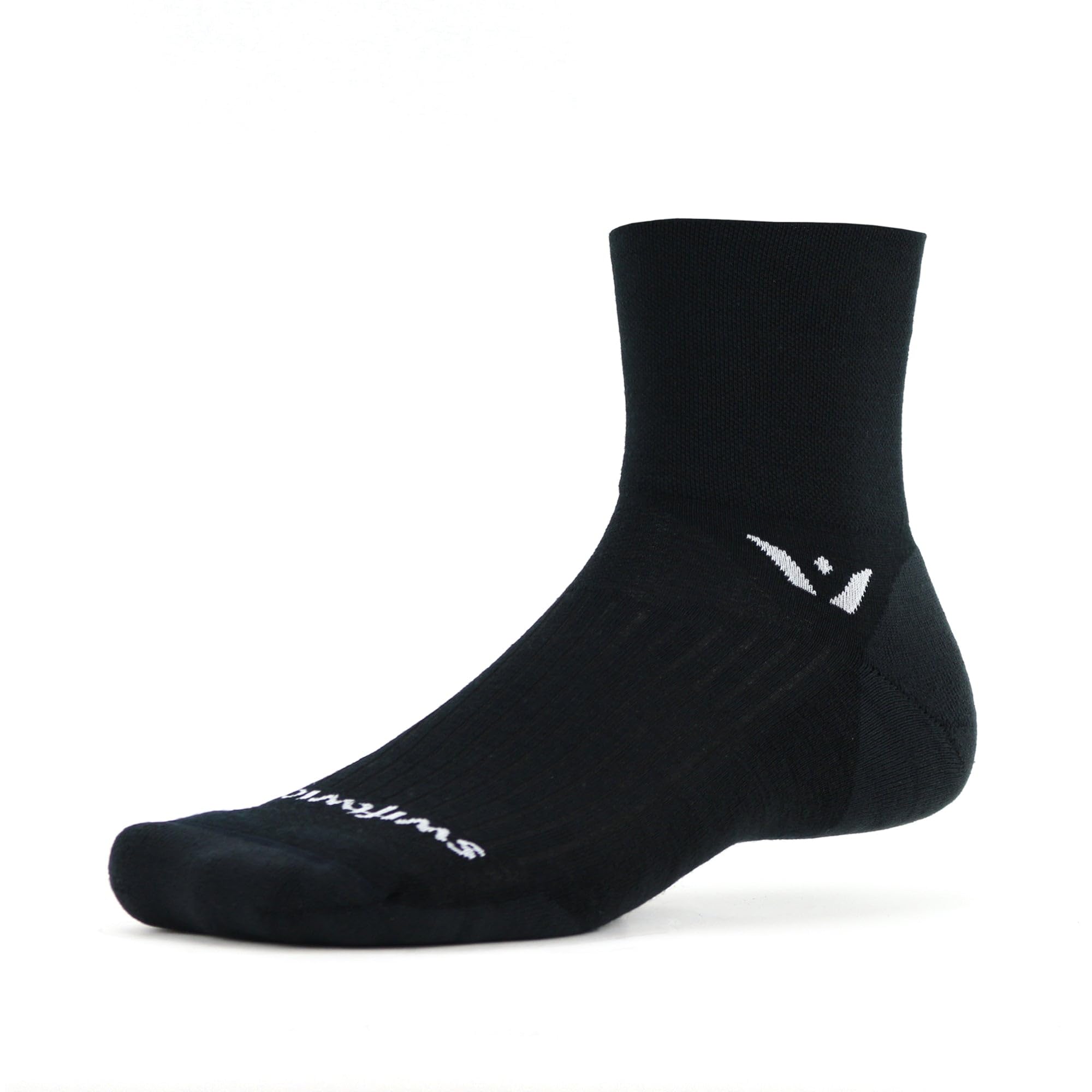 Swiftwick- PURSUIT FOUR Trail Running & Cycling Socks, Merino Wool, Durable Crew (Black, Medium)
