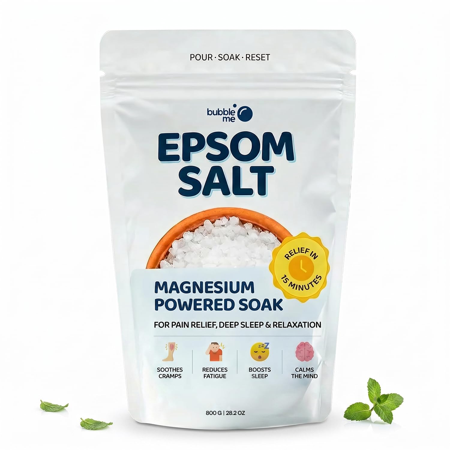 Bubble Me Magnesium Powered Epsom Bath Salt 1kg | Peppermint Oil infused | For Muscle Recovery, Pain Relief, Stress Relief, Better Sleep | Foot Soak & Post-Workout Recovery-image-14