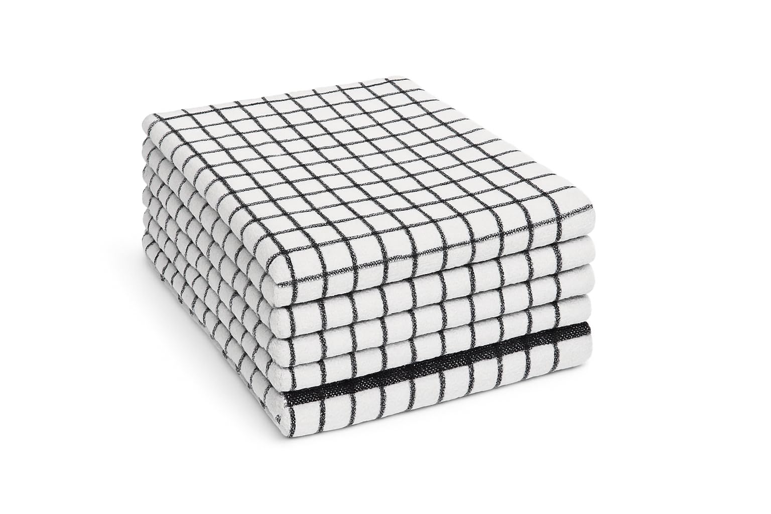 Adore Home 6 or 12 Pack Check Tea Towels Cotton Absorbent & Hard Wearing, Black, 12 Pack