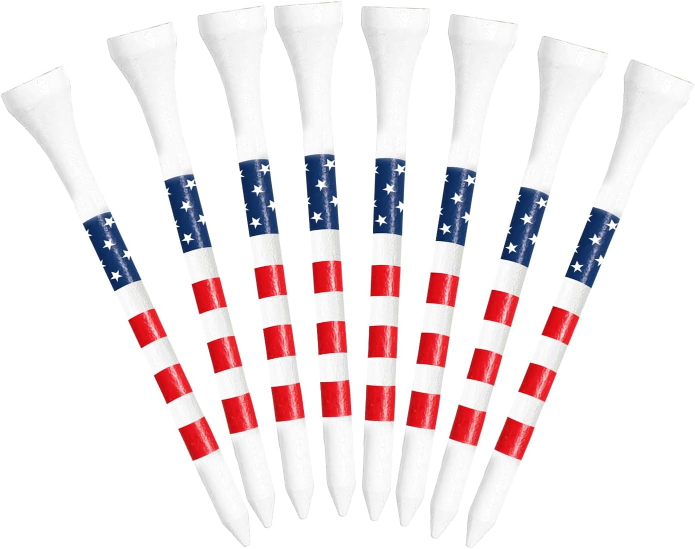 Stylish USA Flag Golf Tees Wood 1 1/2" 2 1/8" 2 3/4" 3 1/4" Value 500/1000 Pack, Durable Long Short Tees with Stripes for Consistent Height