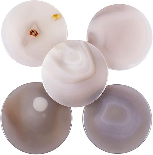 SUNYIK Juego de rebanadas de ágata de mesa de luz natural, tarjetas redondas de piedra pulida, geoda drusy curativa, paquete de 5, 1.7 a 2.3