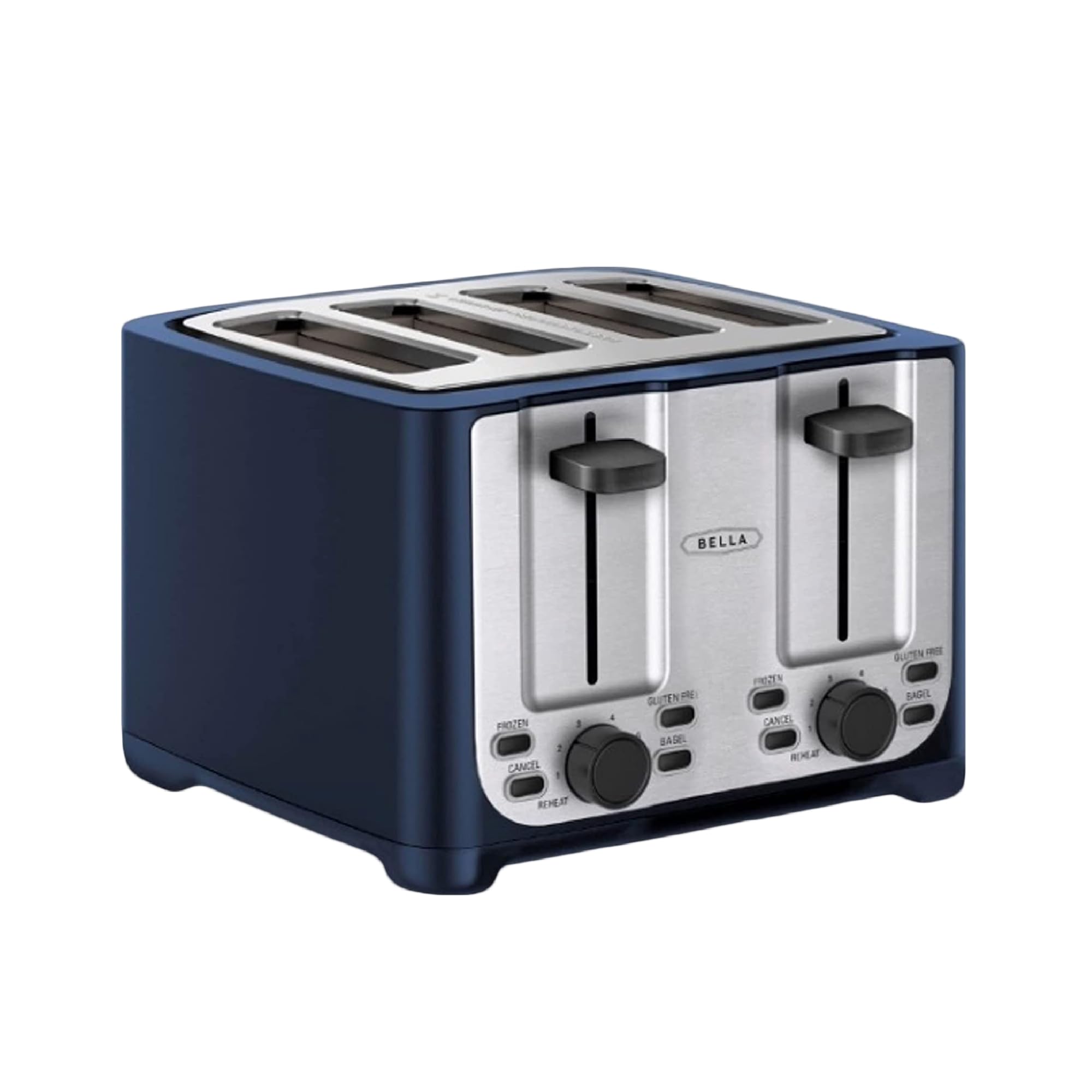 BELLA 4 Slice Toaster with Auto Shut Off - Extra Wide Slots &amp; Removable Crumb Tray and Cancel, Defrost &amp; Reheat Function - Toast Bread &amp; Bagel, Blue