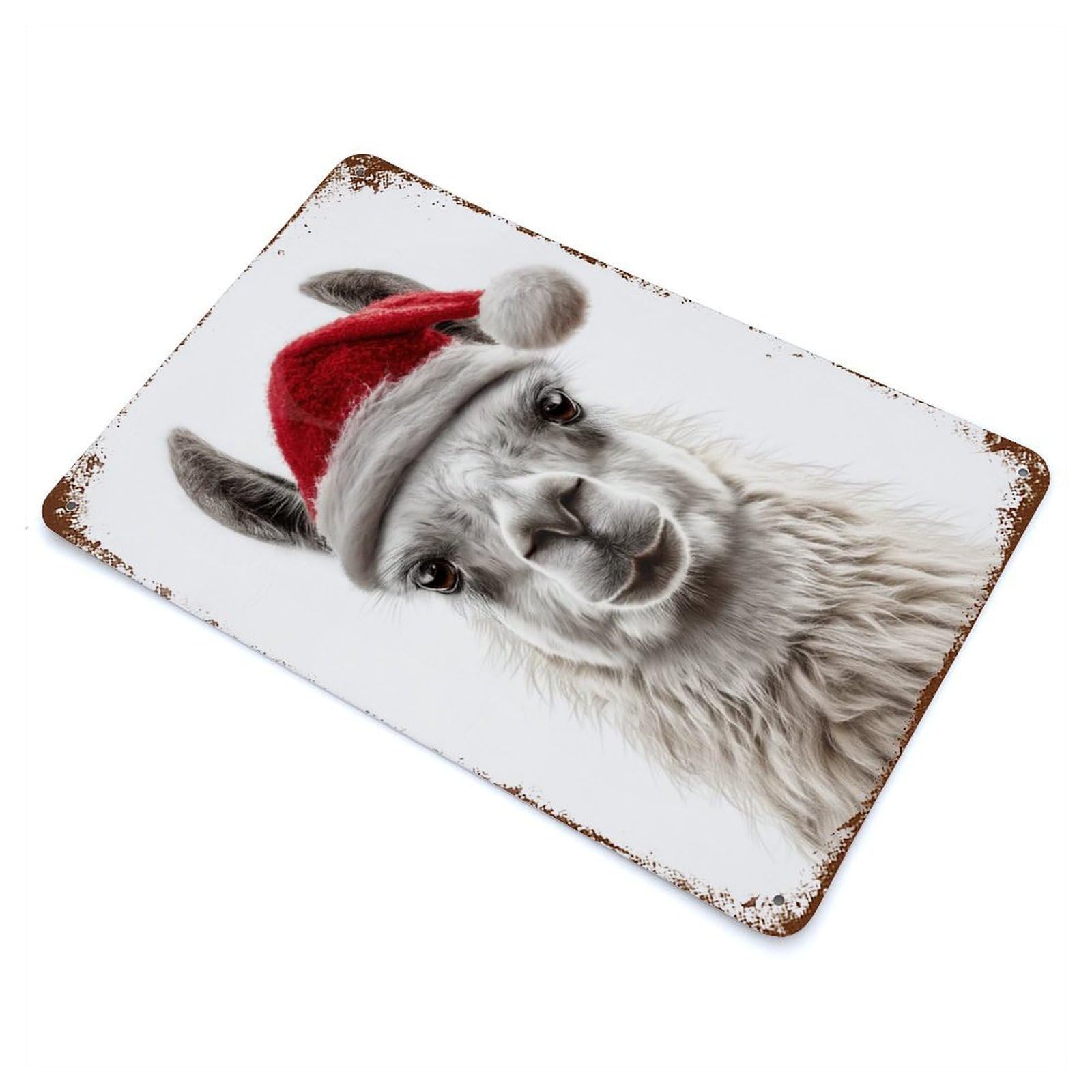 Rust Effect Christmas Llama Wearing A Santa Hat Weathered Tin Sign 11.8"x7.9", Farmhouse Wall Decor for Farmhouse, Kitchen And Entryway Decor