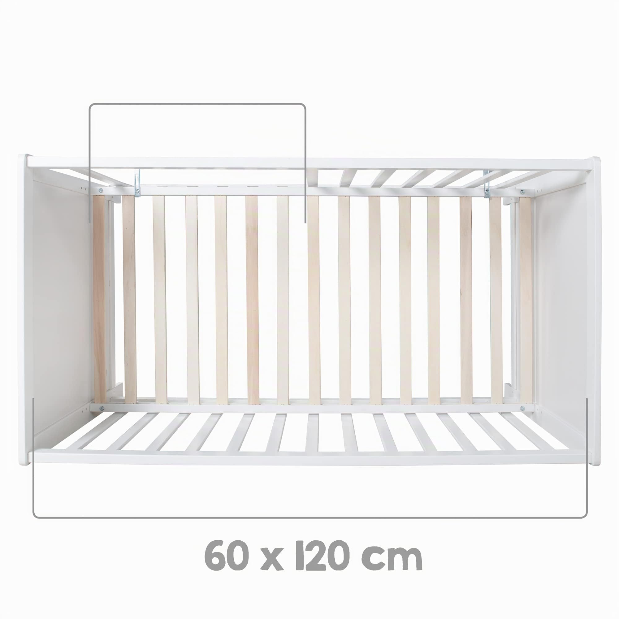 Lit multifonctionnel avec fonction de lit cododo, 60 x 120 cm, blanc, équipement complet du lit inclus