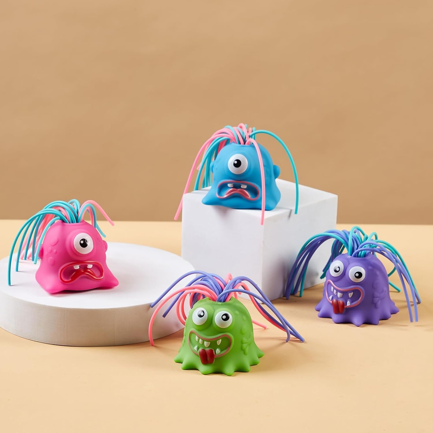 4PCS Fun Hair Pulling Fidget Screaming Monster Toys, Anti Anxiety.Venting Novelty Toys, Different Screams Made by Hair Pulling.