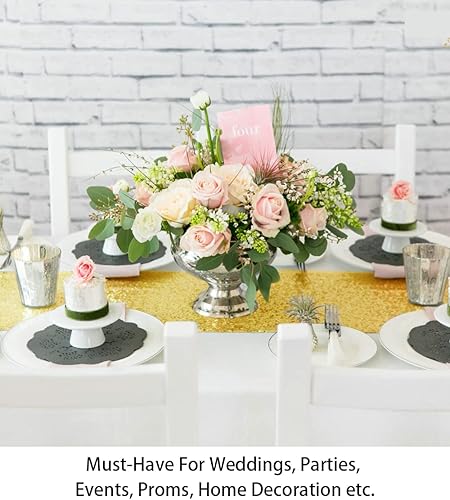 Miniatura 4 de Paquete de 10 caminos de mesa dorados de lentejuelas para decoración del hogar, camino de mesa de 12 x 108 pulgadas, suministros de fiesta de