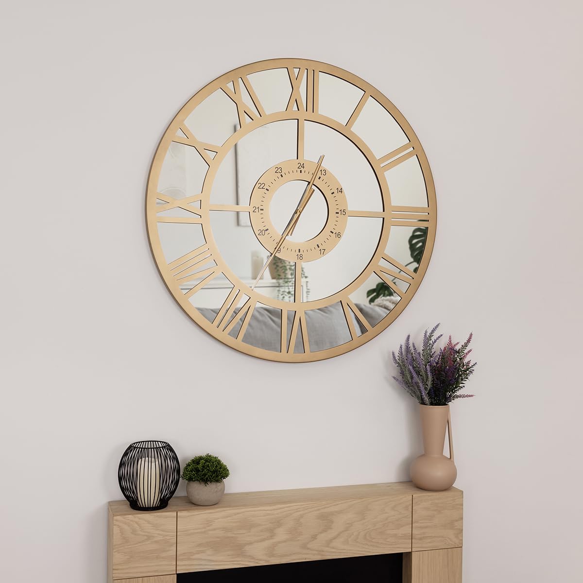 Charles Bentley Coniston Outdoor And Indoor Mirrored Wall Clock, Coloured Coating, Skeleton Design, Quiet Ticking, Roman Numerals, Giant Open Gold