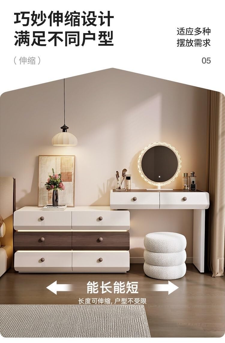 Nowoczesny stół do makijażu z litego drewna z szafką do przechowywania kremowe wykończenie lla prosty design do sypialni i akcesoria kosmetyczne