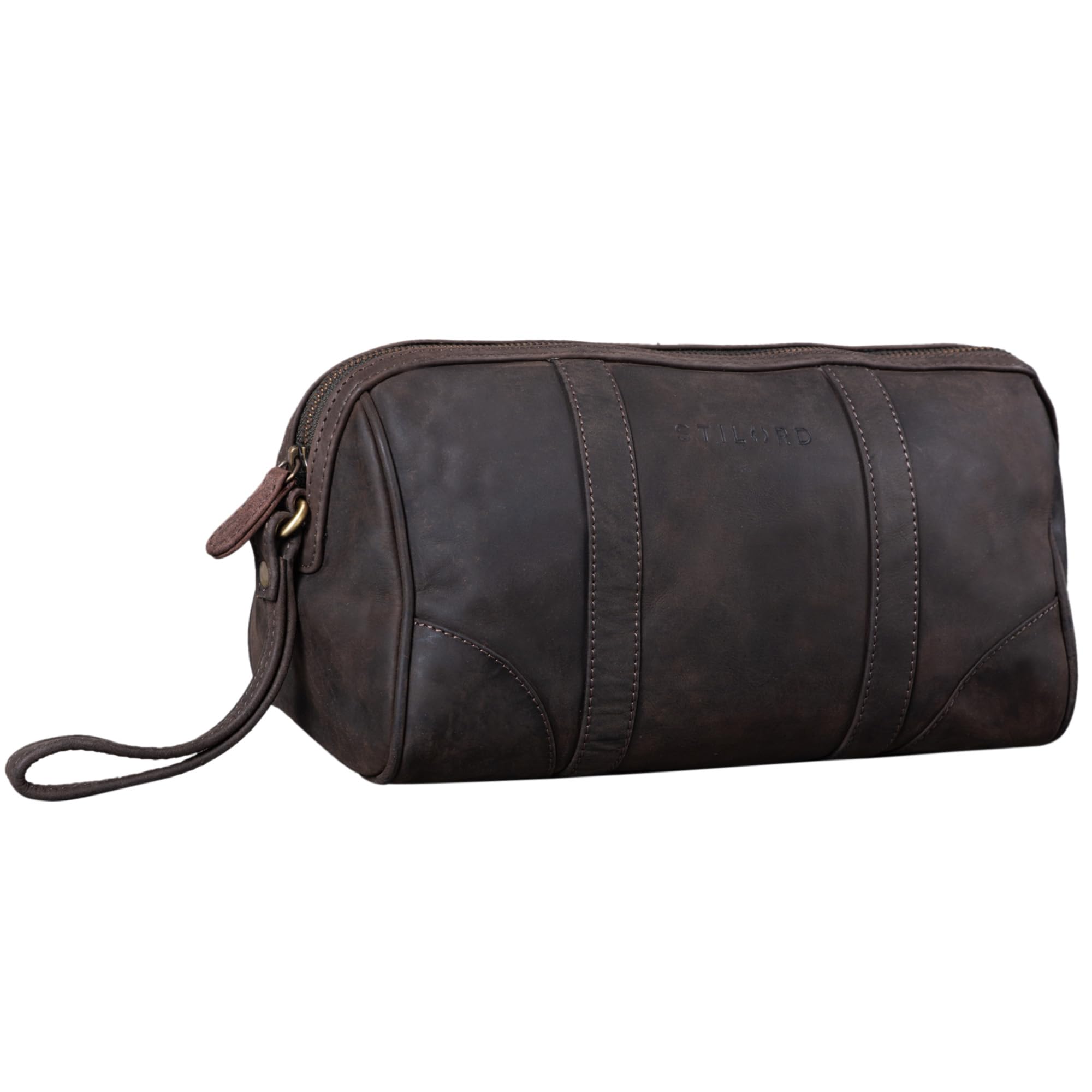 STILORD Charles Necesario de Cuero Grande Neceser Diseño Vintage para Hombre y Mujer con Aseo Color:marrón Oscuro