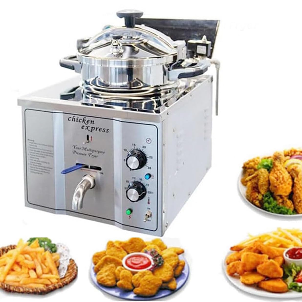 HCZKIUJY 16L Electric Countertop Pressure Fryer,304 Stainless Commercial Electric Countertop Pressure Air Fryer,Chicken Fish Pressure Fryer Machine,for Restaurant Snack Shops