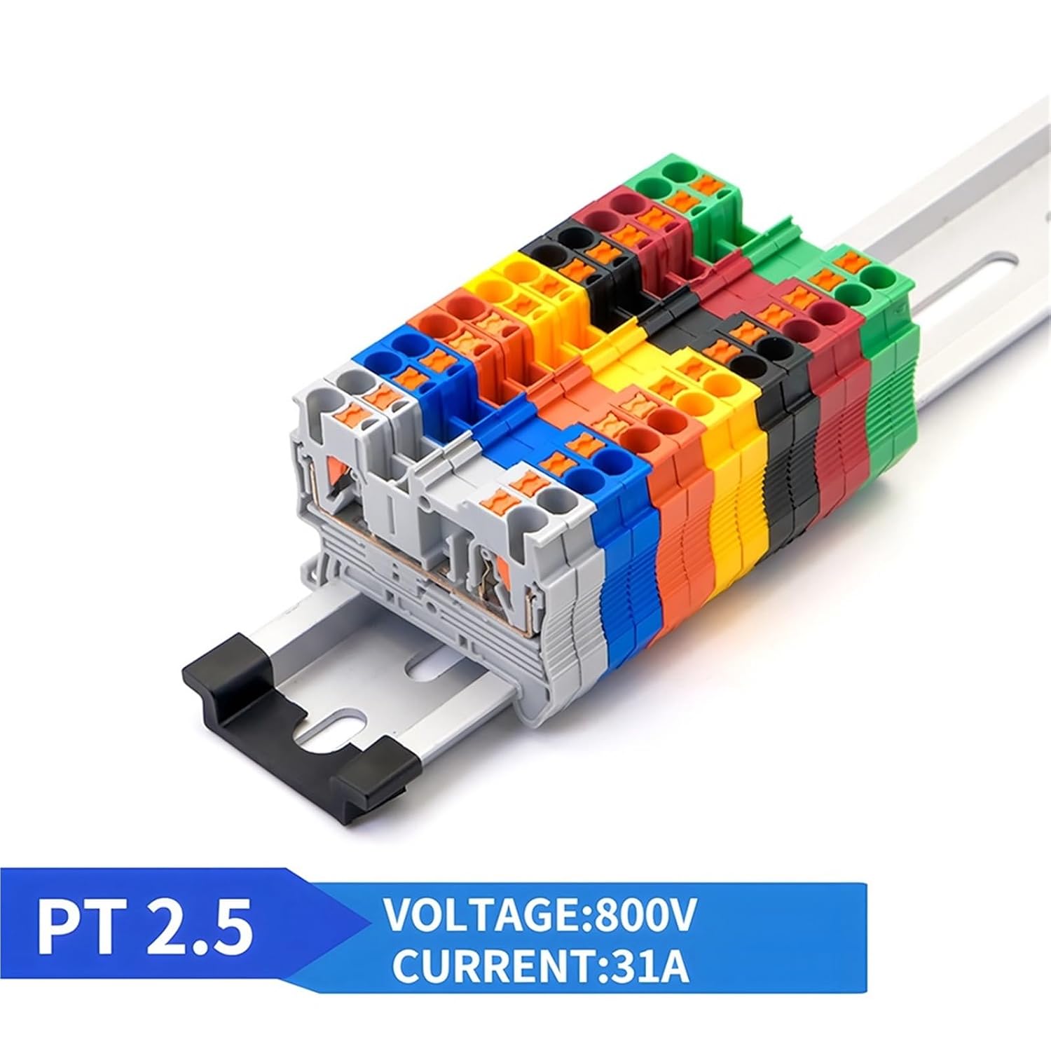 10Pcs Din Rail Terminal Block PT-2.5 Push in Terminal Connector Spring Screwless Electrical Wire Conductor Terminal Block PT2.5(Red)