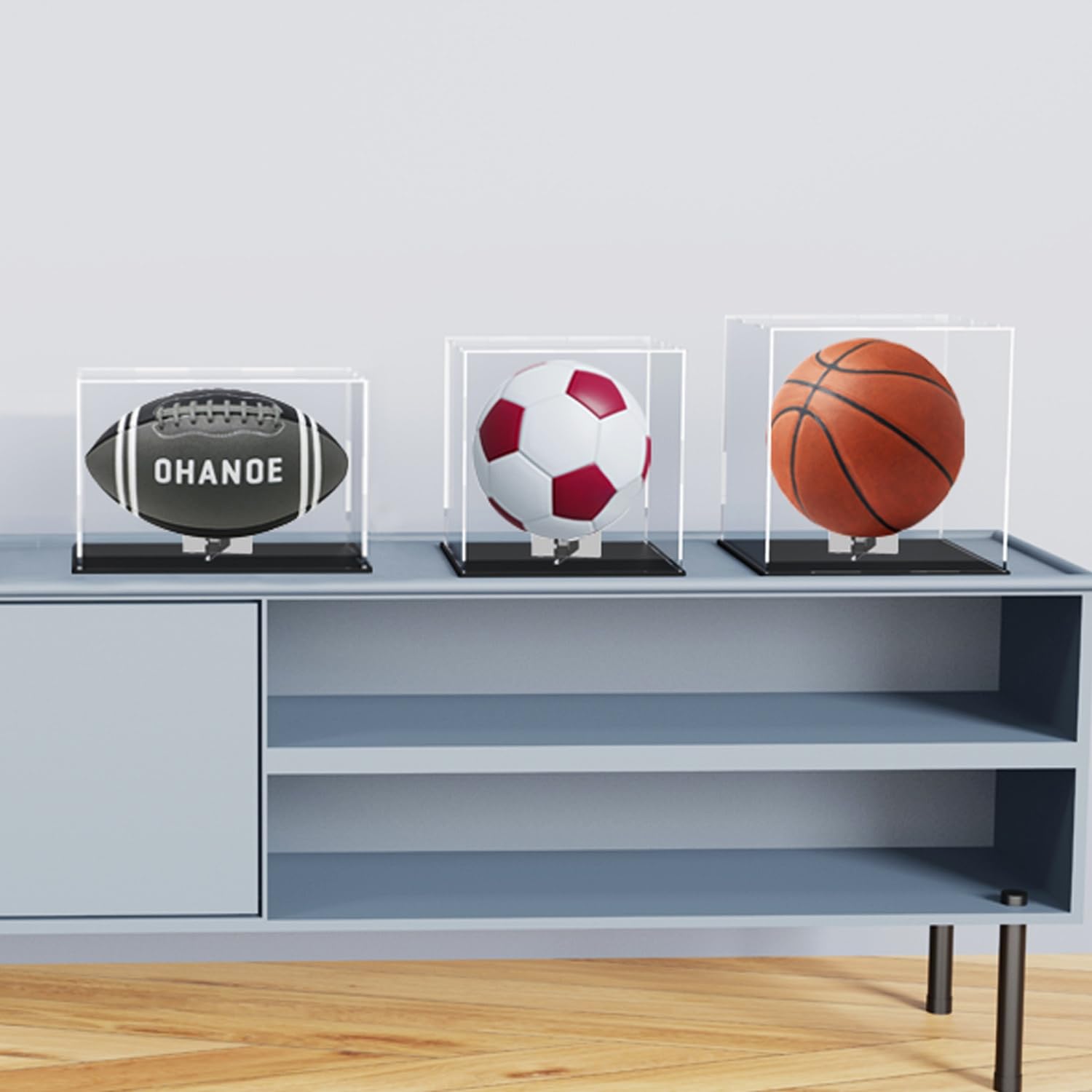 Vitrina de fútbol con soporte para pelota, caja de exhibición transparente para balón de fútbol de tamaño completo, exhibición de recuerdos deportivos