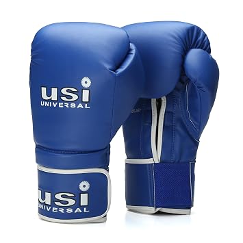 USI Universal 612 Reliance Boxing Gloves, Punching Bag Gloves for Boxing, Kickboxing, Muay Thai, MMA, Durable Pu Material, Elasticated Hook & Loop Wrist Closure, Foam Padding (Size 8oz, Blue)