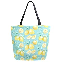Chic Extra Large Shoulder Grocery Tote Bag Stylish Fresh Lemons Cut Fruits Floral Pattern Canvas Reusable Handle Bags