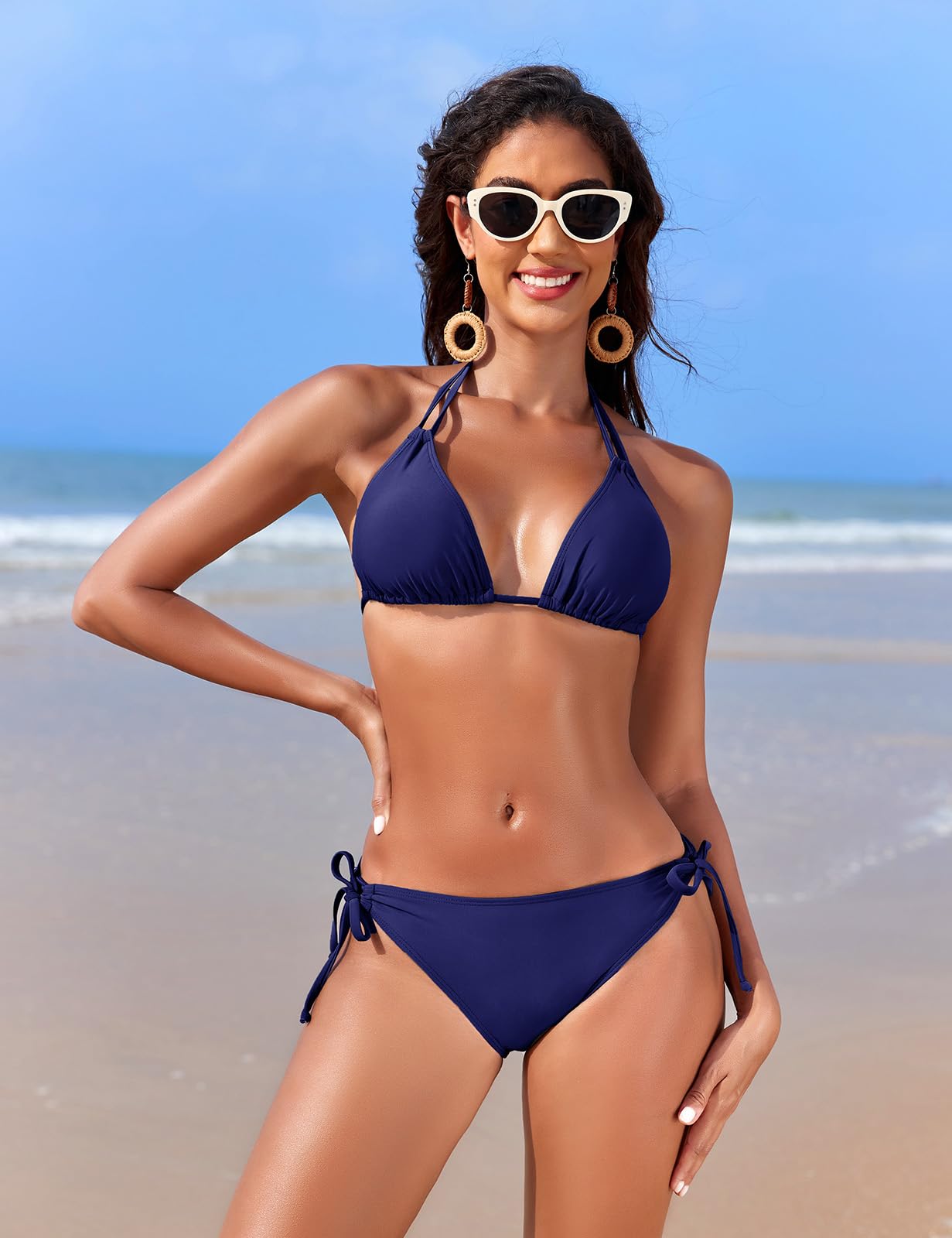 Svanco Triangel Bikini Damen Set Neckholder - Bikinioberteil mit Halskordelbindung, Verstellbare Bikinihose, Rückenfrei Bikini zum Binden