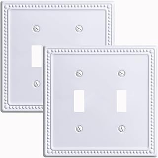 Metal Outlet Covers Wall Plates, White Beadboard Switch Plate Cover, Receptacle Light Switch Covers, Decorative Electrical Outlet Cover (2 Gang Toggle 2 Pack)