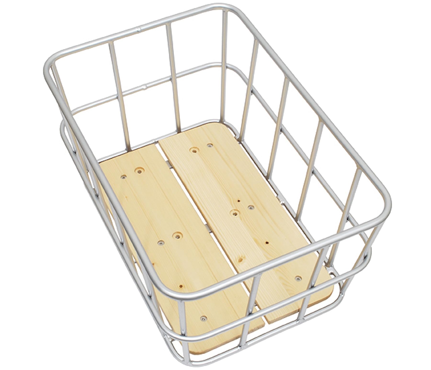Palmy Wood Panel Aluminum Rear Basket Silver Width 11.3 x Depth 16.9 x Height 8.5 inches (288 x 428 x 215 mm) (Bottom Surface: Width 10.0 x Depth 15.2 inches (255 mm) x Depth 15.2 inches (385 mm)