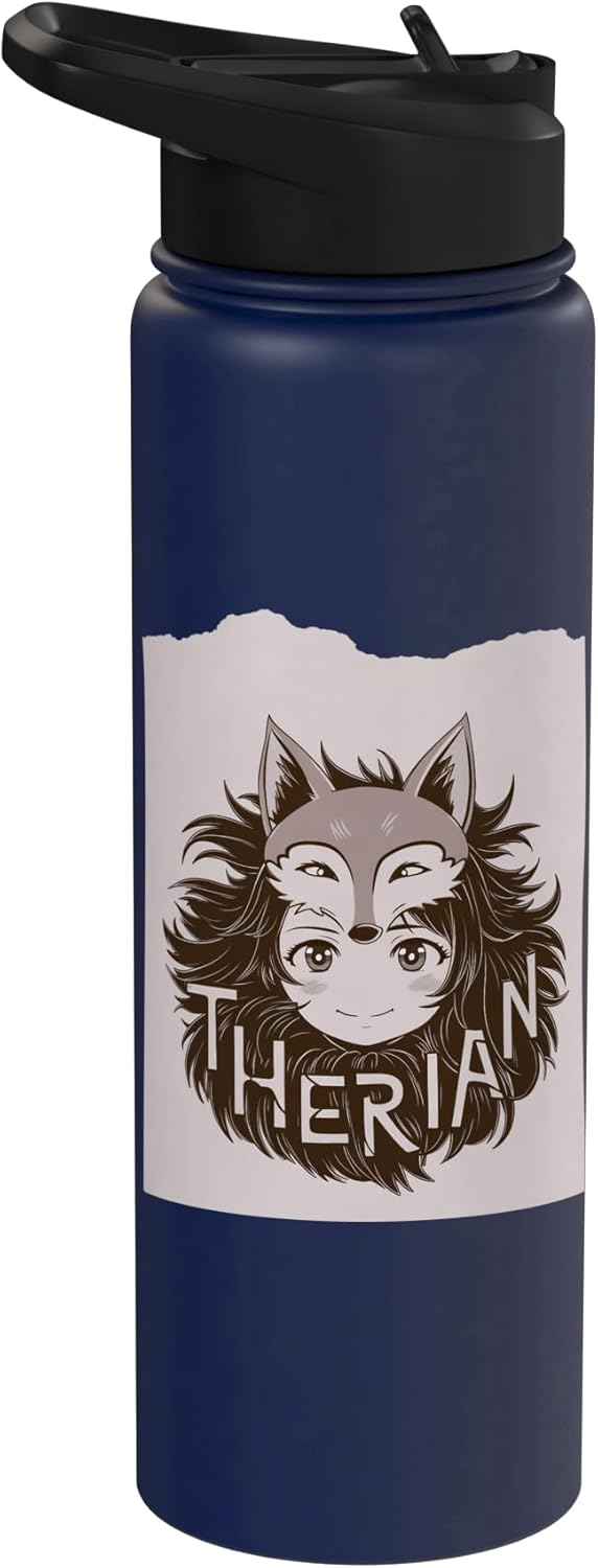 Fox Mask Therian Typography Therian Aesthetic TherianTok Stainless Steel Insulated Water Bottle