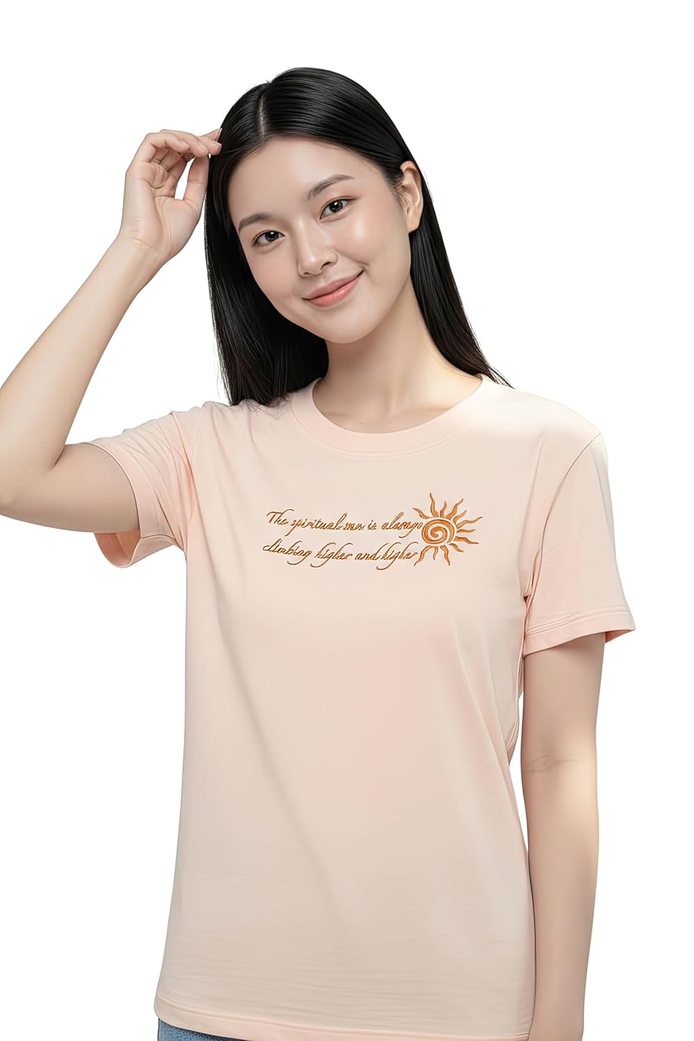FROM EAST Women’s Cotton Dusty Pink Embroidery T-Shirt Stylish Round Neck Slim-Fit Casual Tee Comfortable Durable Ladies and Girls Cotton T-Shirt