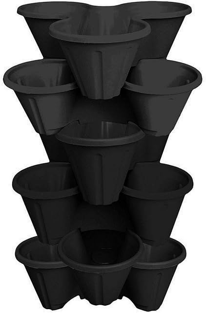 VTL® 6 x STRAWBERRY PLANTER - STACKED IN TRIOS - GARDEN PLANTS - PLASTIC POT - BLACK
