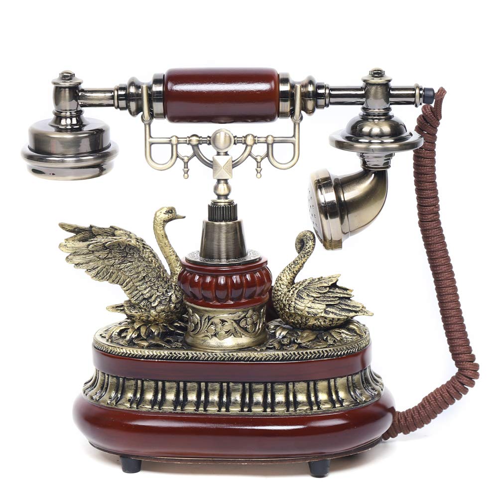 Vintage Deko Retro Telefon Festnetztelefon mit Antik-Telefon Schnurgebundenes Freisprechfunktion Harzimitat Holz Anrufer-ID ideal für Wohnzimmer oder Büro
