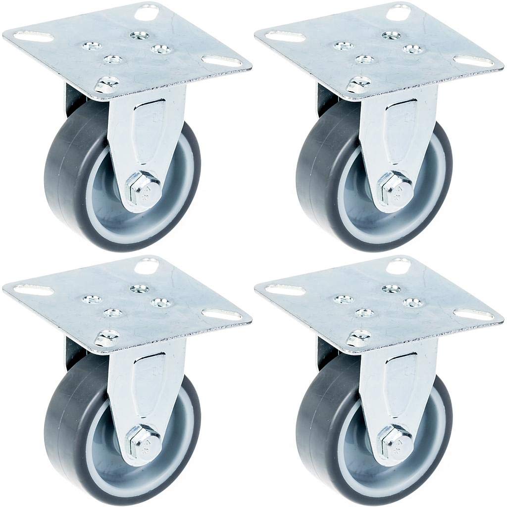50mm 2" castor grey rubber tyre, fixed, 160kg capacity, set of 4