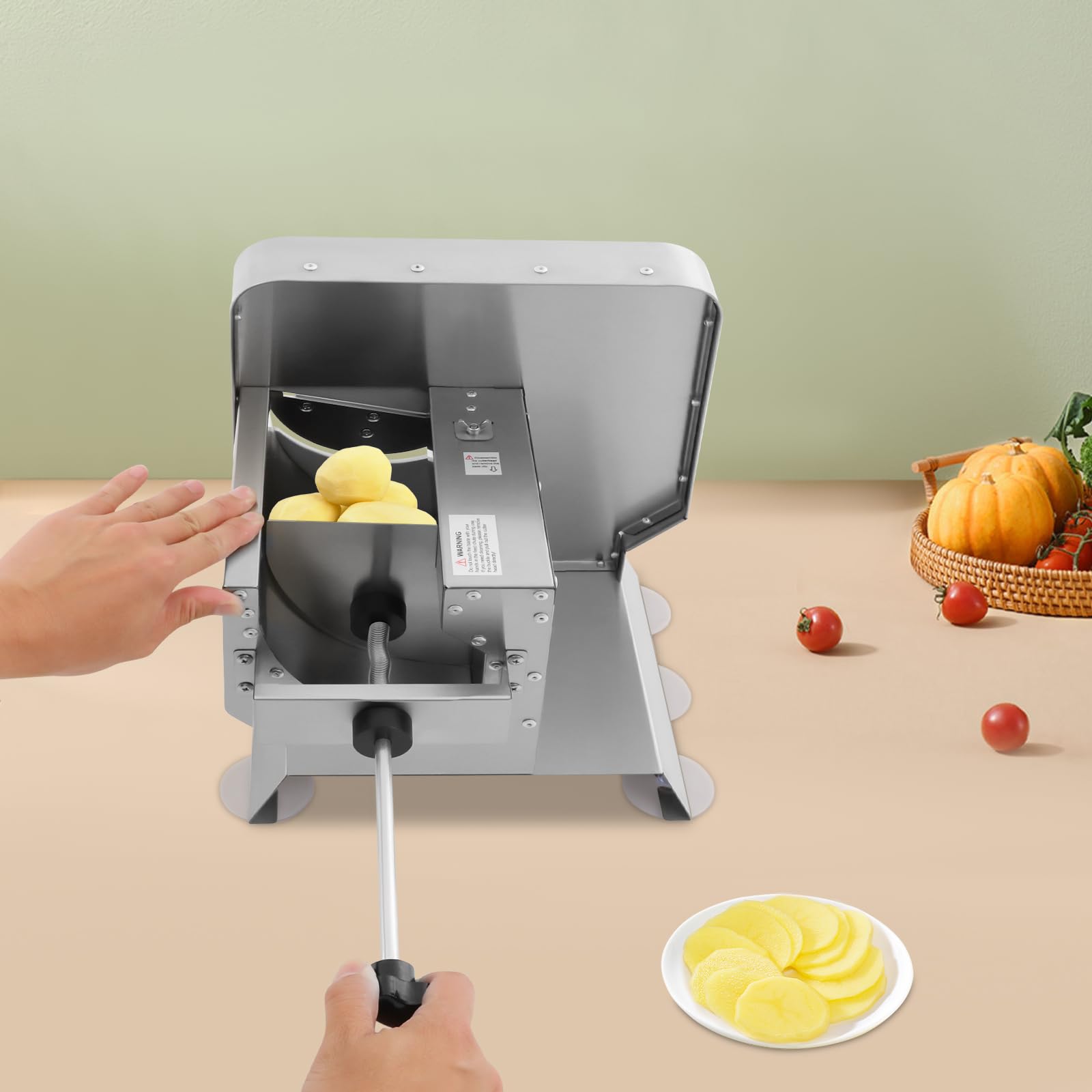 Cortador manual de verduras de acero inoxidable, grosor de corte ajustable de 1 a 10 mm, cortador de verduras y frutas para el hogar, restaurantes, cafeterías (28 x 33 x 34 cm)