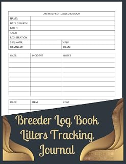 Breeder Log Book Litters Tracking Journal:kitten breeder log book,Sire Dam Info Notebook and Health Organizer,Medical Notes for Animal Puppy 126 Forms