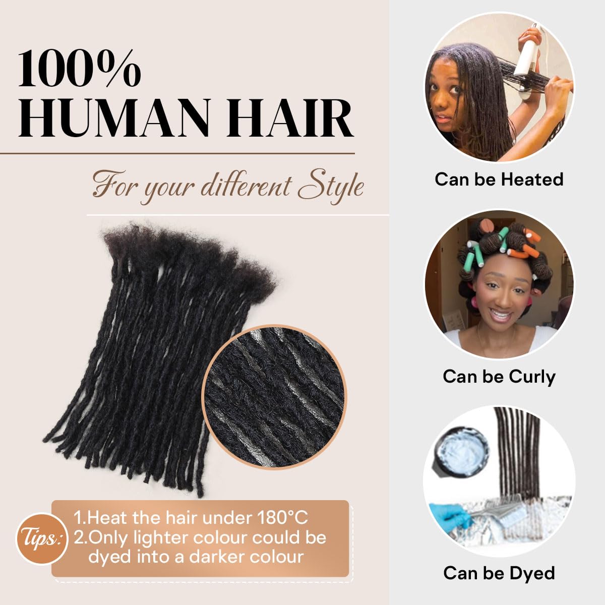 12 inch 30 Stands 0.4cm Interlocking Loc Extensions Human Hair, Dreadlock Extensions Human Hair Handmade Permanent Dreads Extensions for Men/Women/Kids Natural Black (12 inch 30 Strands 1B 0.4cm)