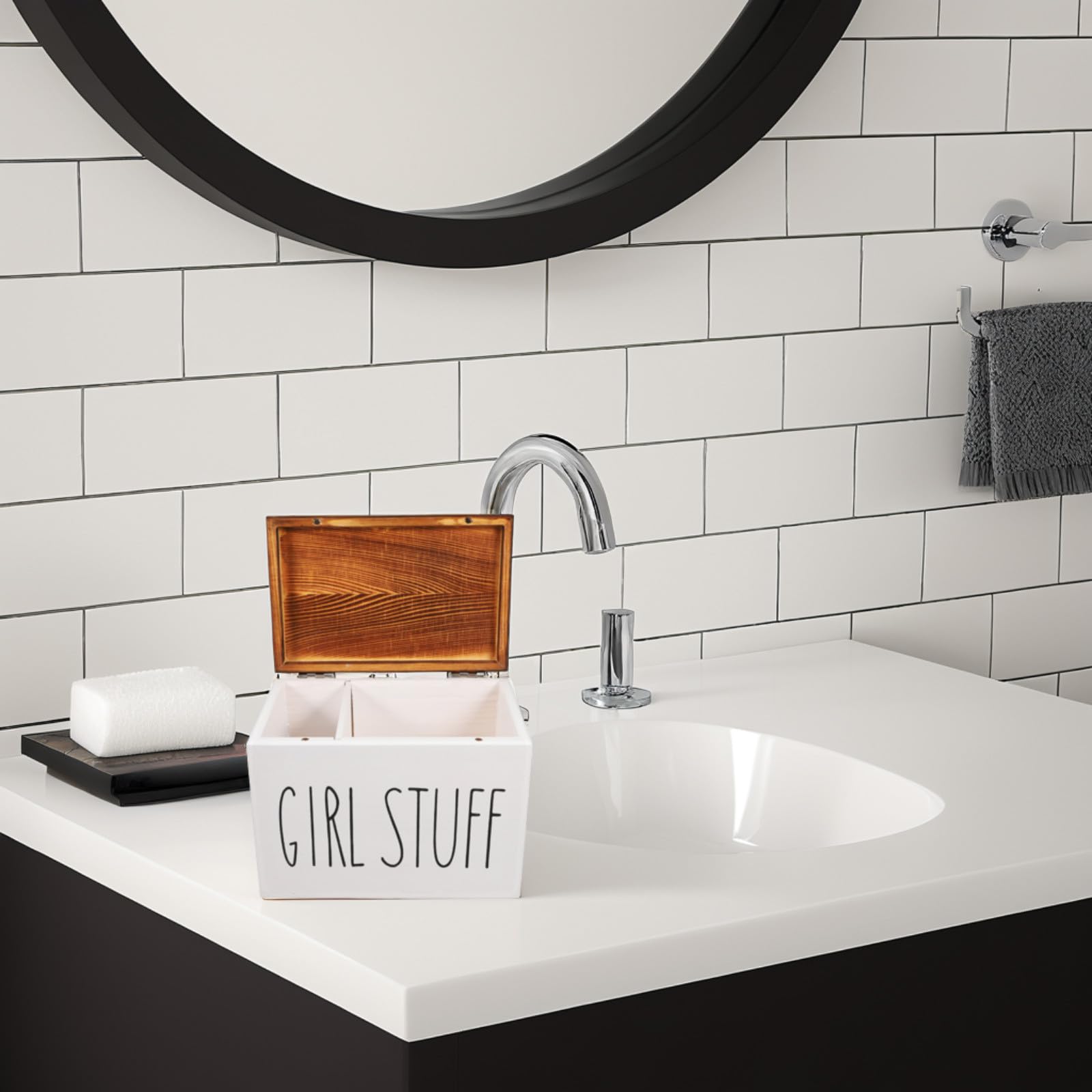 Artibetter Damenhygiene Organizer Holz Aufbewahrungsbox mit Staubschutz und Deckel Große Kapazität für Badezimmer und Schreibtisch Minimalistisches Design für Frauen
