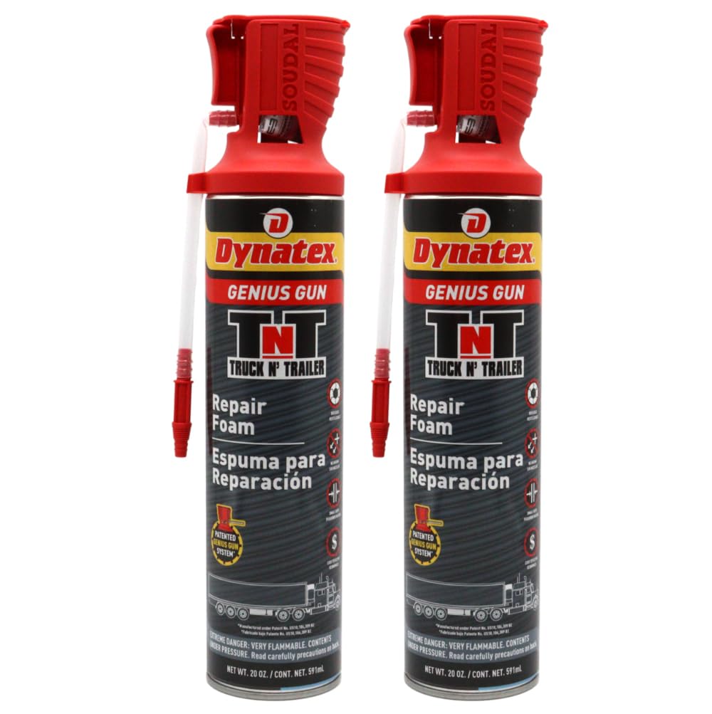 Dynatex Truck N Trailer Repair Foam 20 oz Can w/Genius Gun - Low Pressure Expansion, Sound & Thermal Insulation, Reusable Up to 6 Weeks (2-Pack)