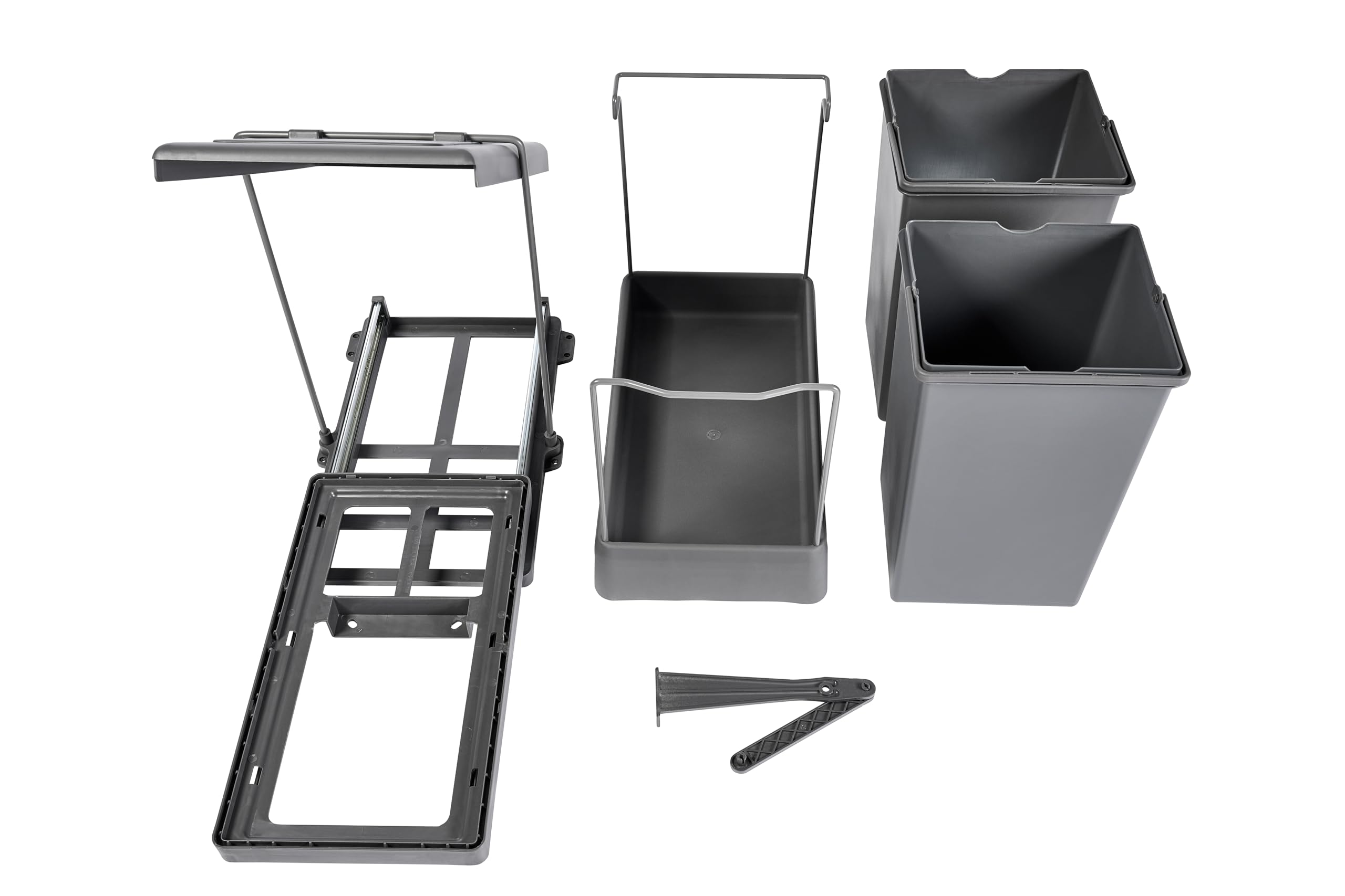 Aspira Home Müllomatic ECO 2 | Einbaumülleimer Küche ausziehbar, Mülltrennsystem für Unterschrank mit automatischem Auszug beim Türöffnen, 2 x 14 L Inneneimer, Kunststoff grau, Schienensystem