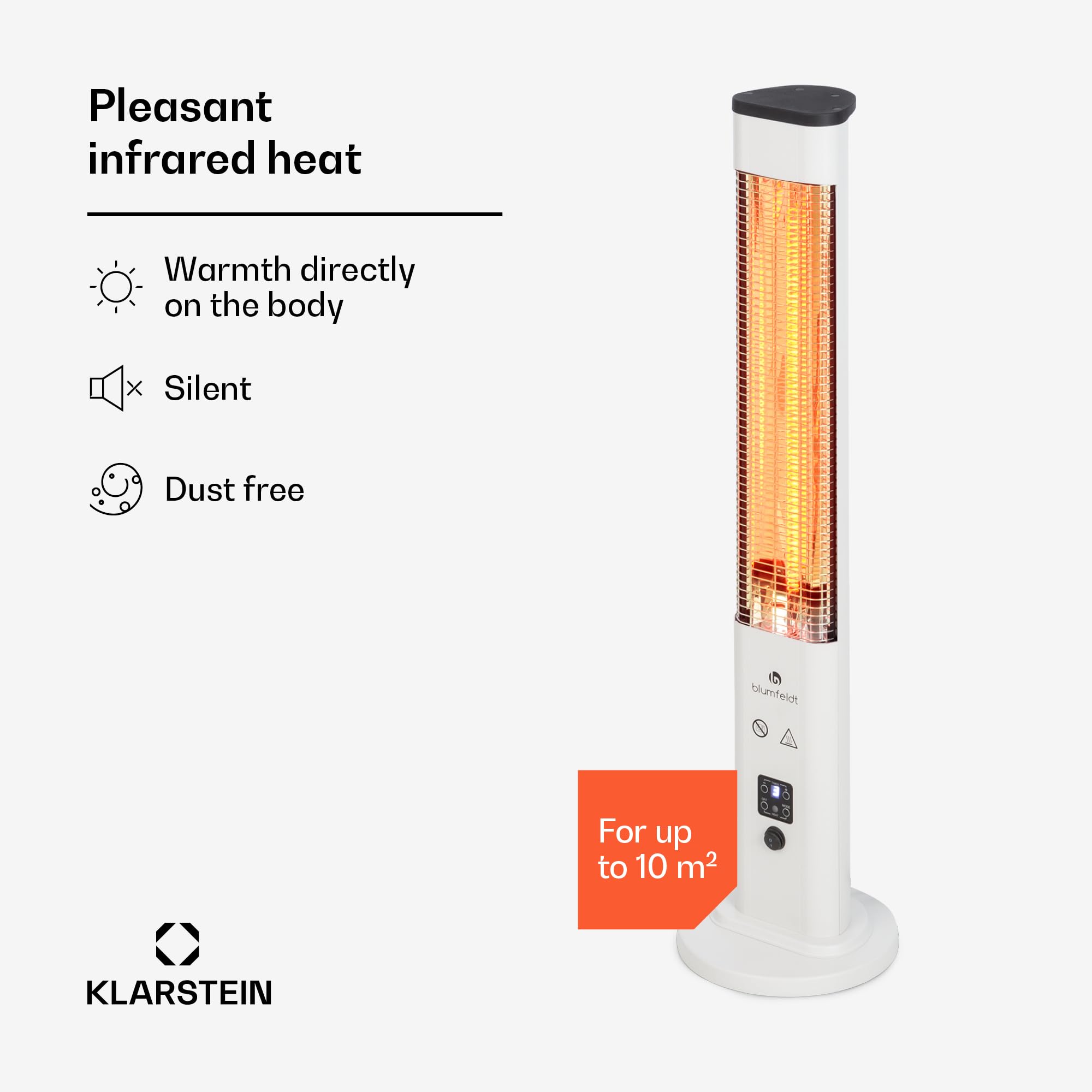 Blumfeldt Heat Guru Plus - Promiennik In & Out, ogrzewanie postojowe, moc: 1200 W, 9-godzinny timer, węglowy element grzewczy, 3 stopnie grzania, obudowa ze stopu aluminium anodowanego - kolor biały