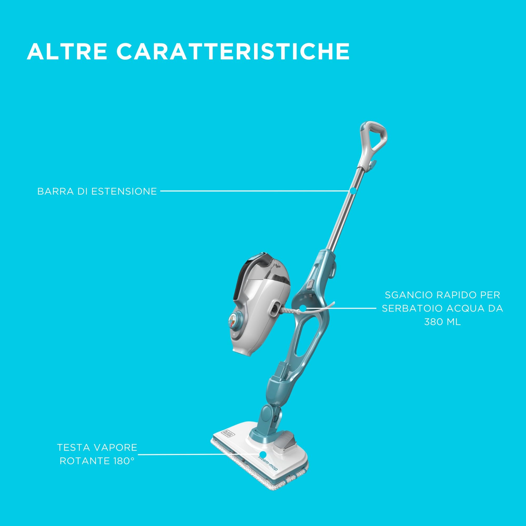 BLACK+DECKER FSMH1321JSM-QS Lavapavimenti a vapore STEAM-MOP 13 in 1, Sistema di Pulizia Guanto Steamitt, con Generatore di Vapore Portatile, 1300W